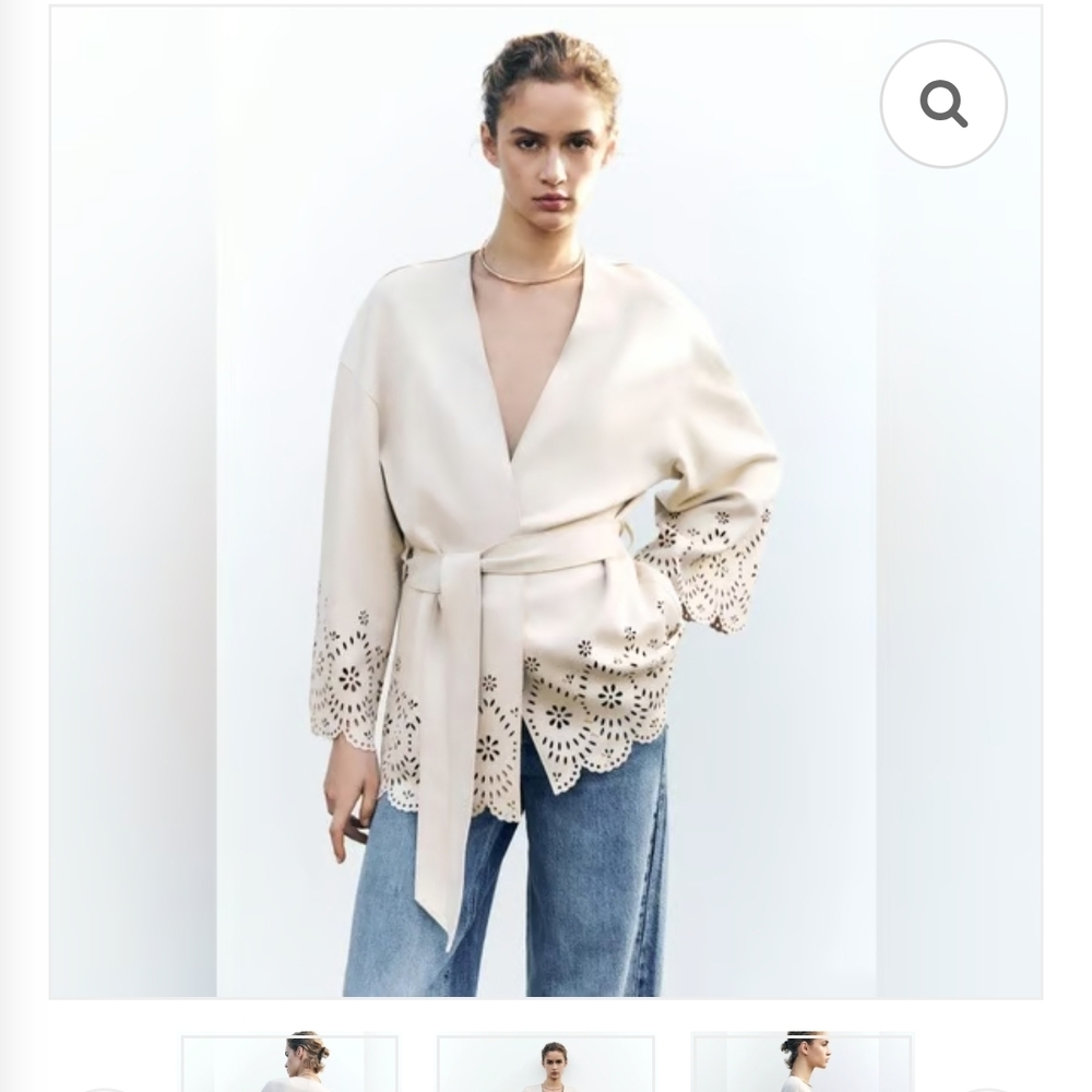 Zara Faux Suede Cream Lace Cutouts Trim Wrap Trench